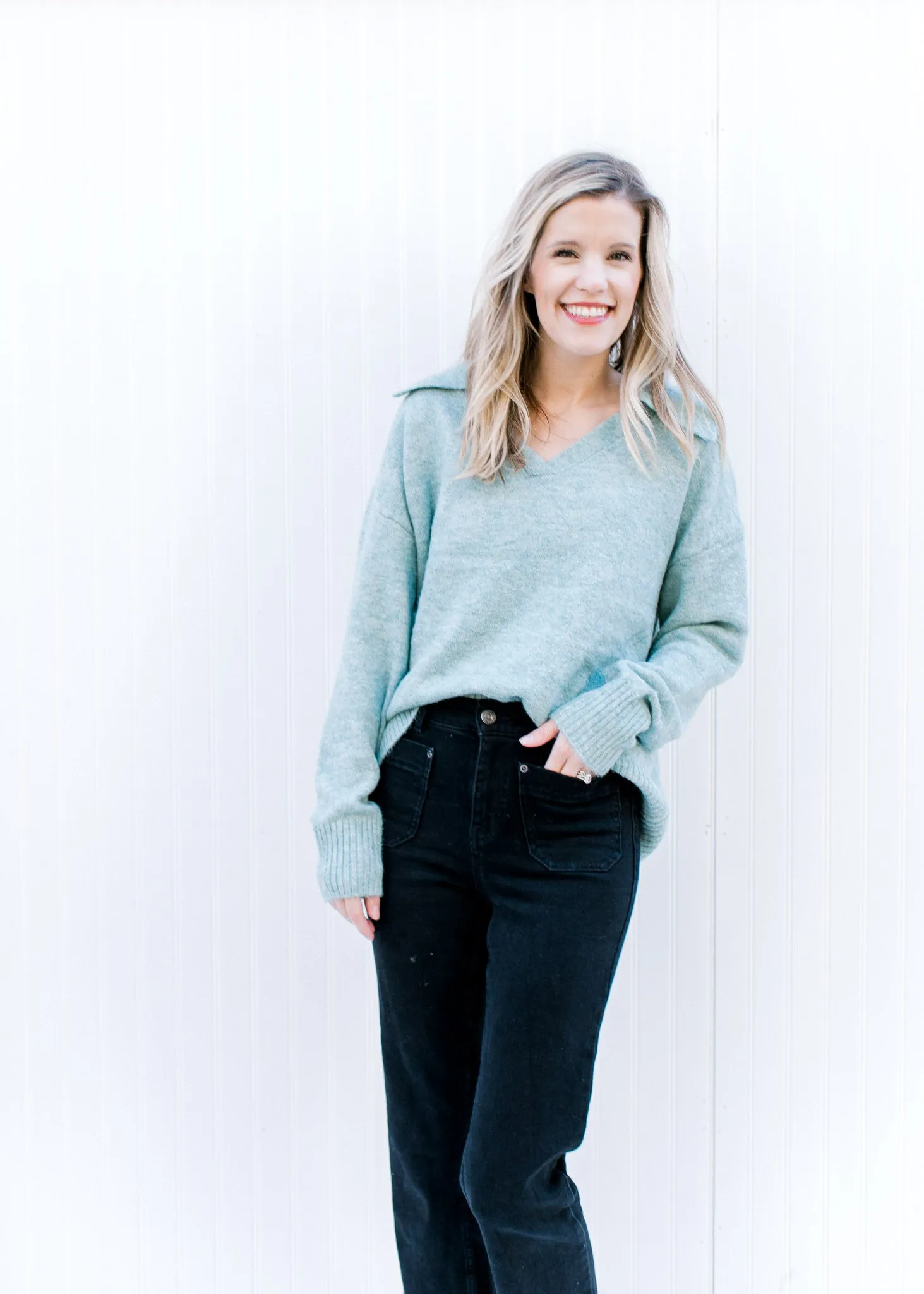 X Pale Blue Collared Sweater